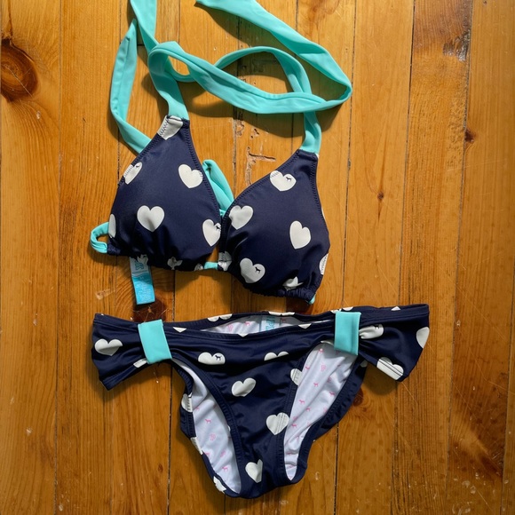 Victoria’s Secret Pink Blue n white heart swimsuit